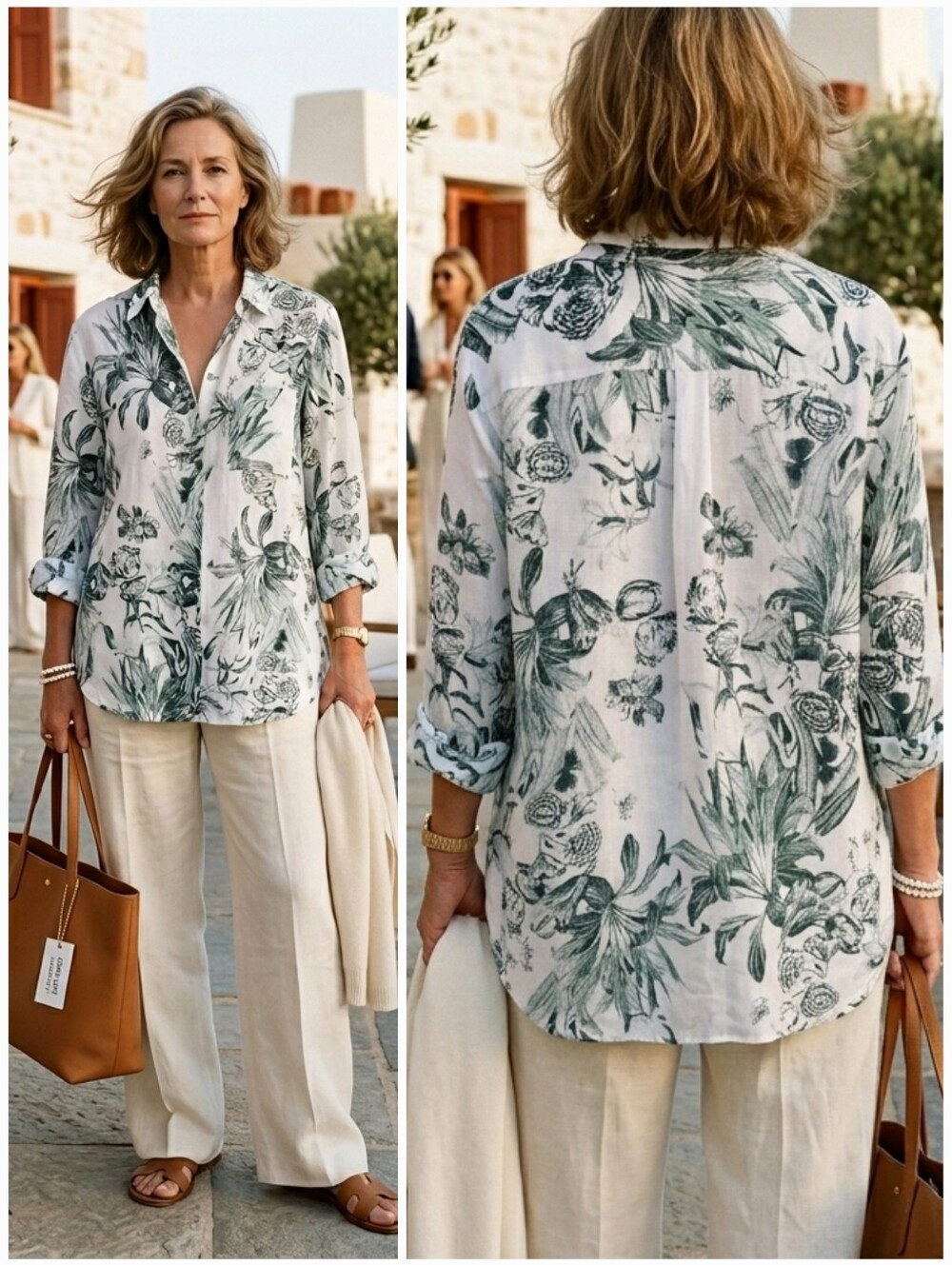 NWOT CORE 2X Quiet Luxury Resortwear Botanical Lagenlook Linen Tunic